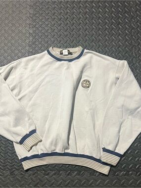 Light Gray Crewneck Sweatshirt with Navy Trim